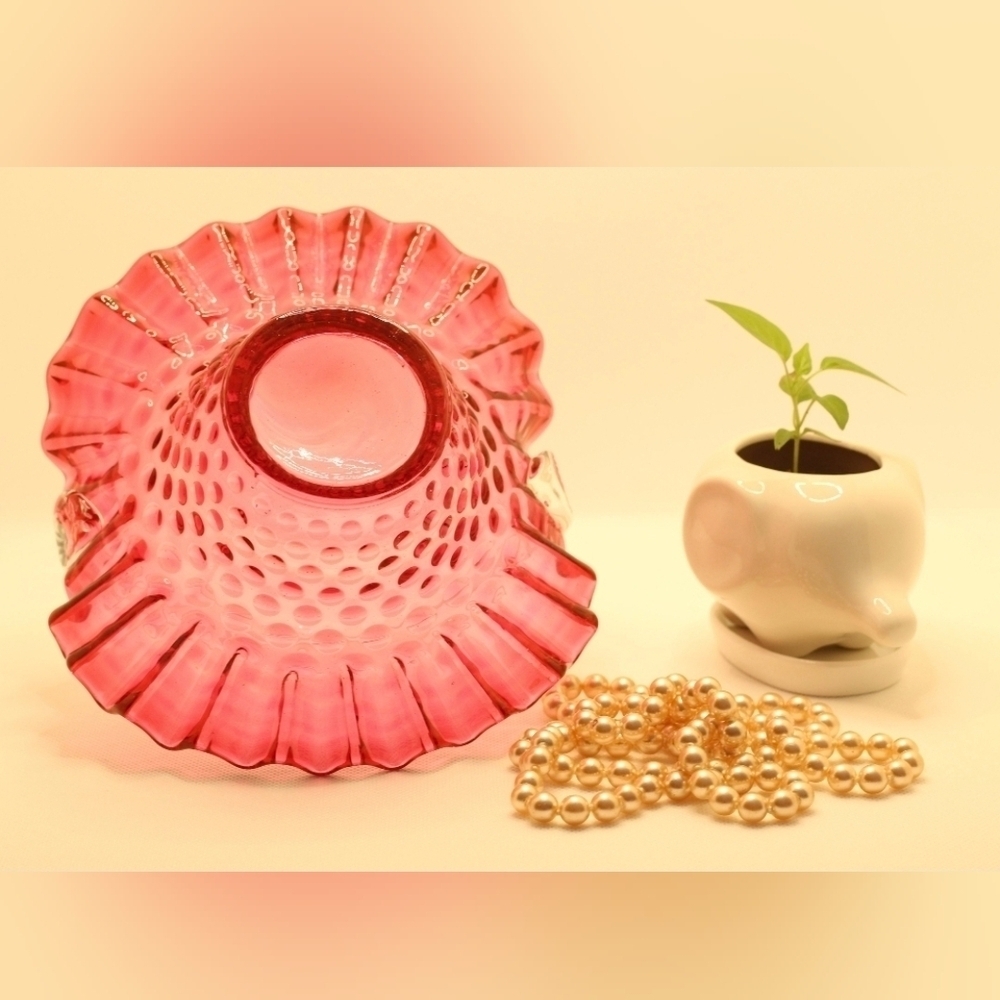 Fenton Cranberry Hobnail Basket - Picture 3 of 3